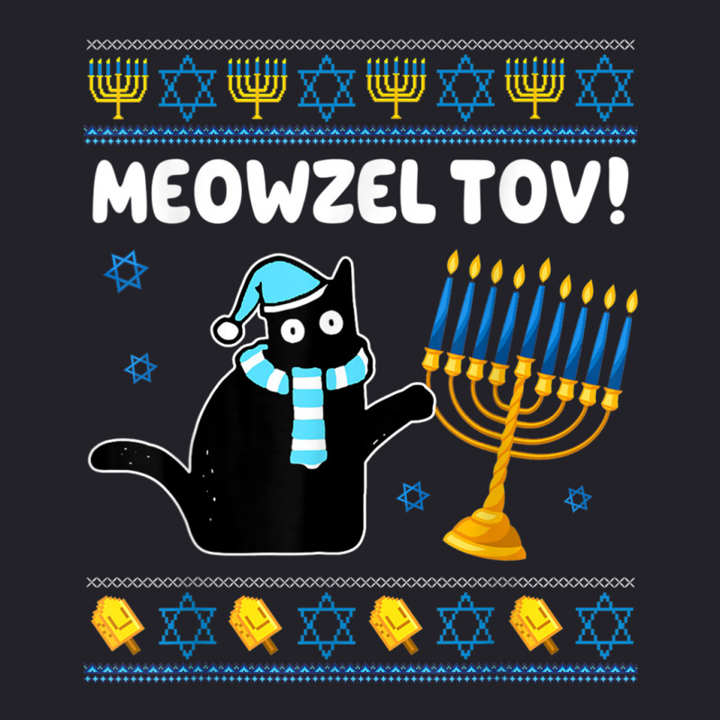 Meowzel Tov Chanukah Jewish Black Cat Hanukkah Ugly Sweater Unisex Sherpa-lined Denim Jacket | Artistshot