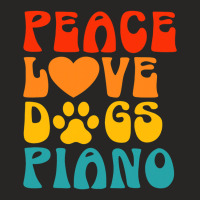 Peace Love Dogs Piano Musician Musical Instrument Pianist Ladies Fitted T-shirt | Artistshot