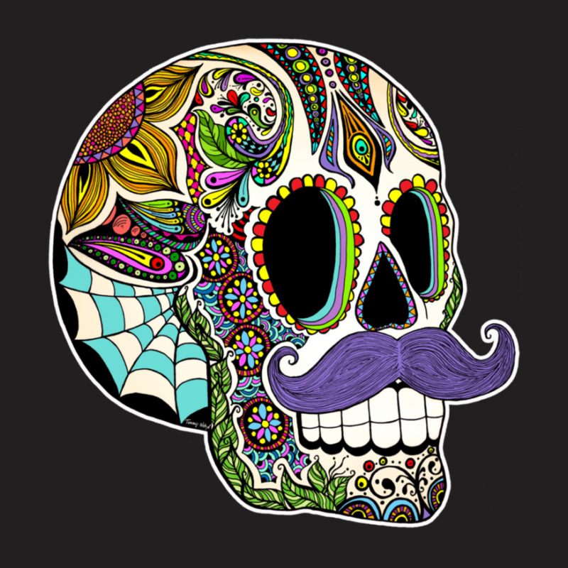 Mustache Sugar Skull (color Version) T-shirt | Artistshot