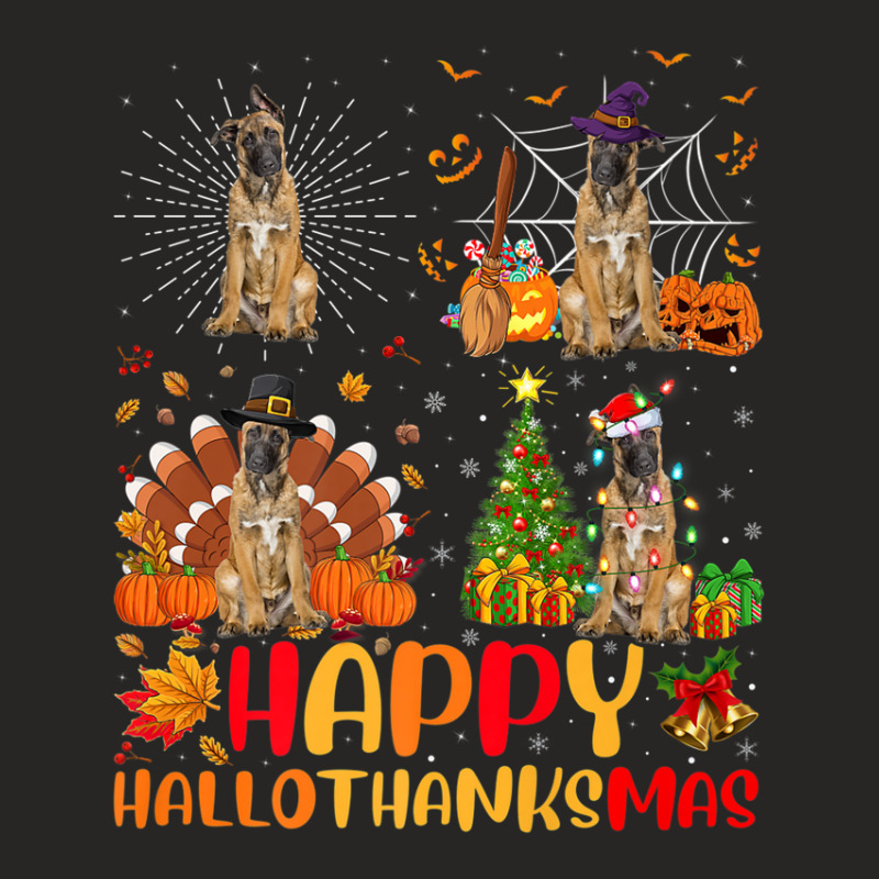 Halloween Thanksgiving Christmas Malinois Dog Hallothanksmas Ladies Fitted T-Shirt by nedalcizmjag | Artistshot