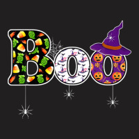 Scary Boo With Witch Hat And Spider Halloween Costume T-shirt | Artistshot