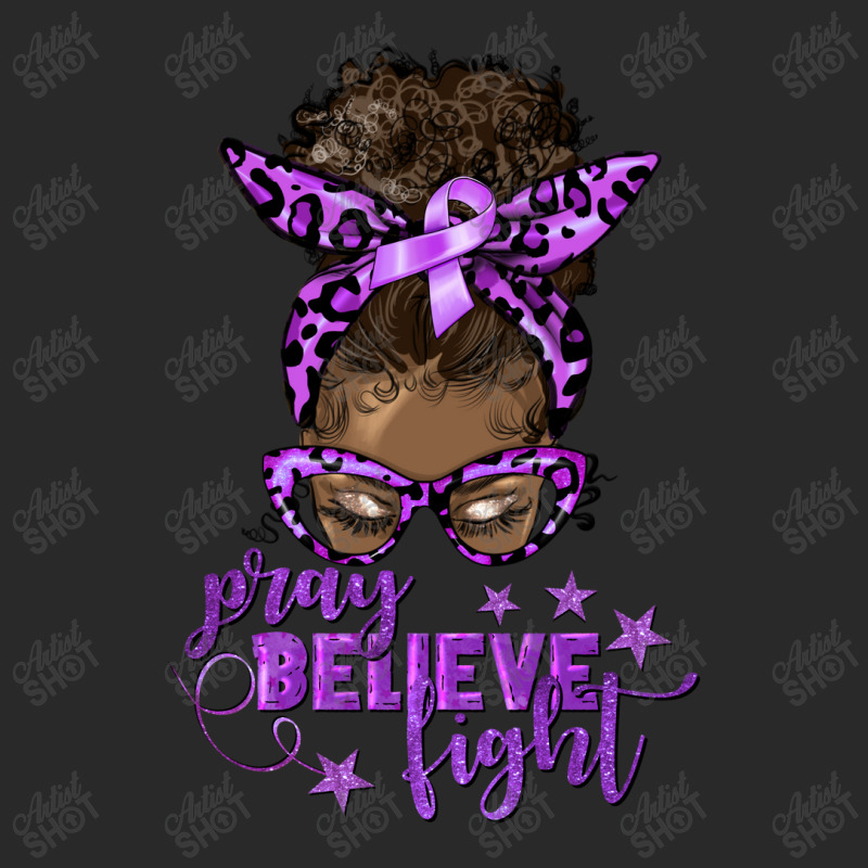 Afro Messy Bun Cancer Pray Believe Fight Purple Printed hat by afrowomandigitalshop@gmail.com | Artistshot