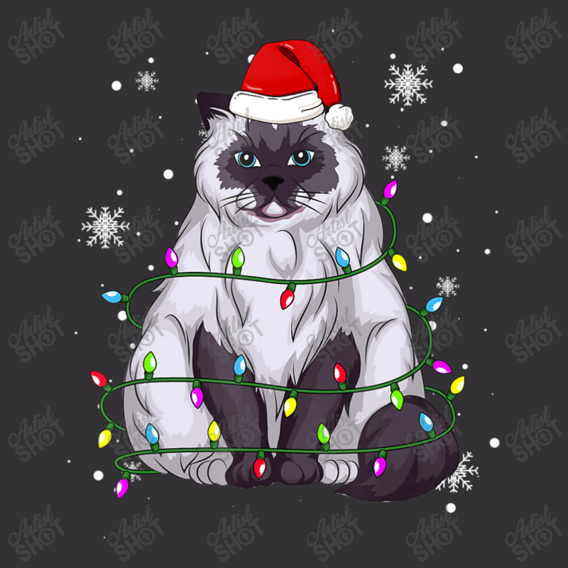 Himalayan Cat Christmas Light Christmas Cat Santa Hat Vintage Hoodie | Artistshot