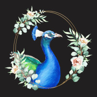 Peacock Bird Portrait T Shirtpeacock In A Floral Gold Wreath Frame T S T-shirt | Artistshot