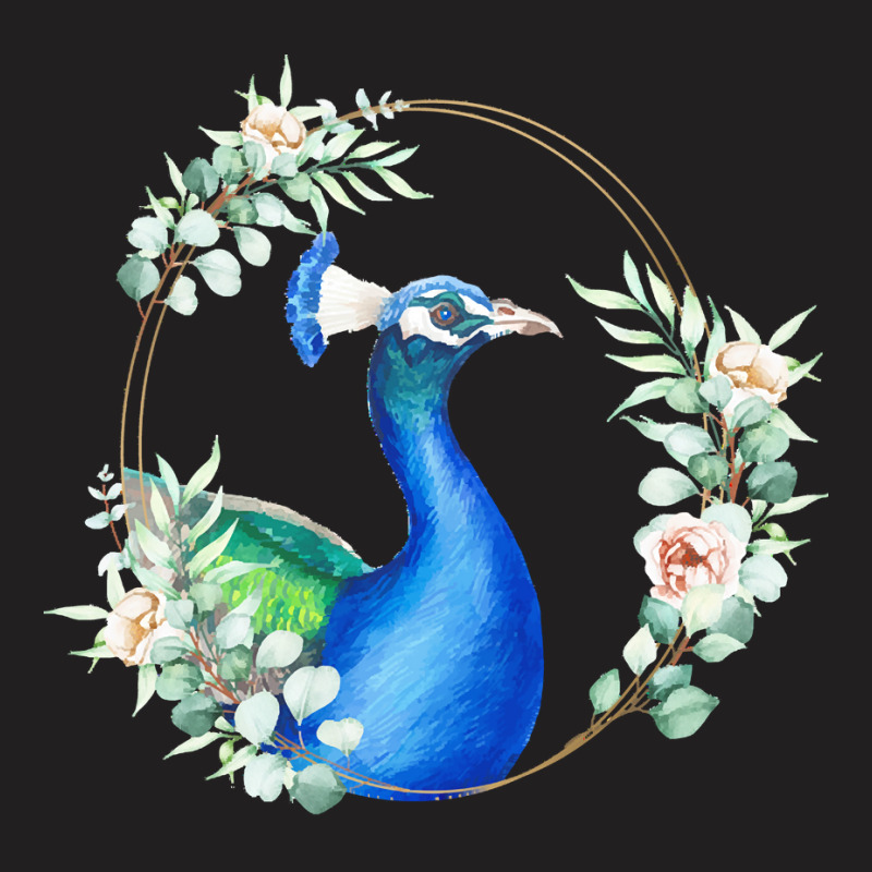 Peacock Bird Portrait T Shirtpeacock In A Floral Gold Wreath Frame T S T-Shirt by hegmannaugustine848 | Artistshot