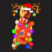 Pitbull Dog T  Shirt Pitbull Reindeer Dog Santa Hat Christmas Lights H T-shirt | Artistshot