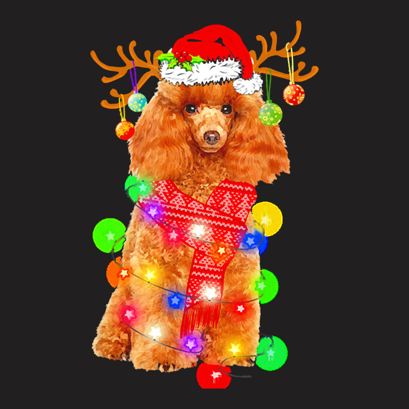 Poodle Christmas T  Shirt Poodle Dog Santa Hat Christmas Lights Happy T-Shirt by hegmannaugustine848 | Artistshot