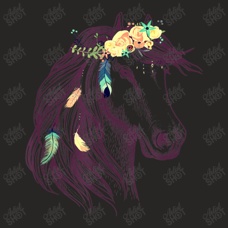 Horse Head Art With Flowers For Animal Lovers Horses Ladies Fitted T-Shirt by beulahgriffithgdv | Artistshot