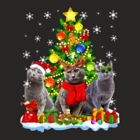 Cute Russian Blue Cat Santa Hat Xmas Tree Christmas Pajama 101 Ladies Fitted T-shirt | Artistshot