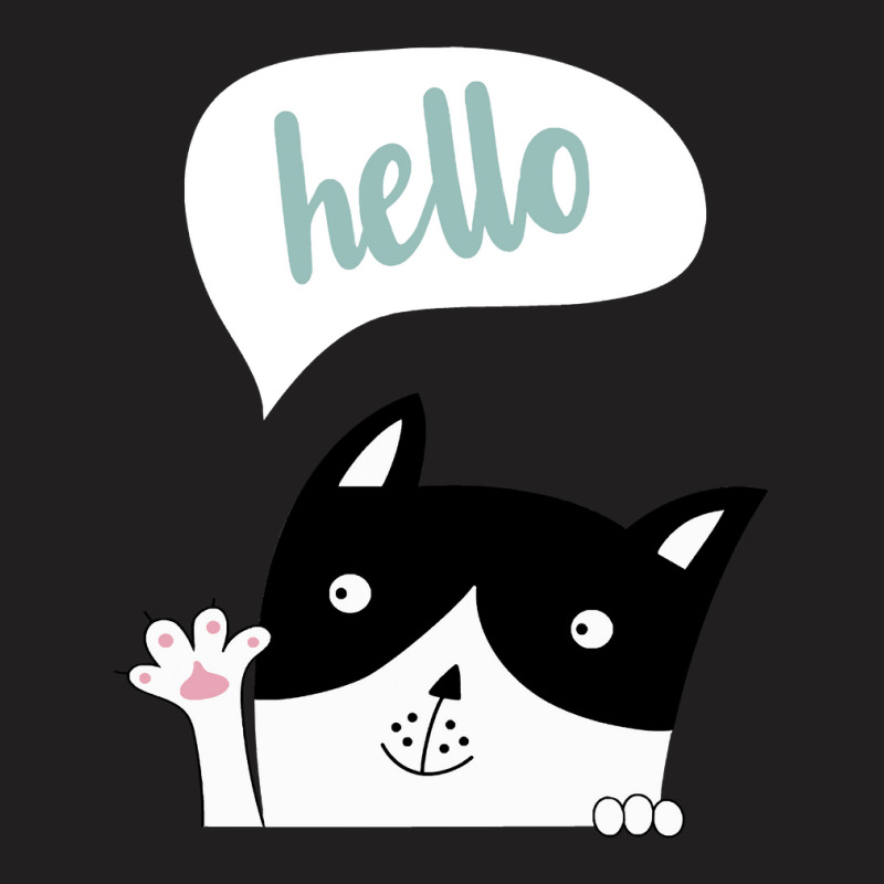 Hello   Waving Black And White Kitty T-shirt | Artistshot