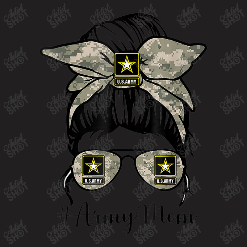 Army Mom Messy Bun Hair Glasses T-shirt | Artistshot