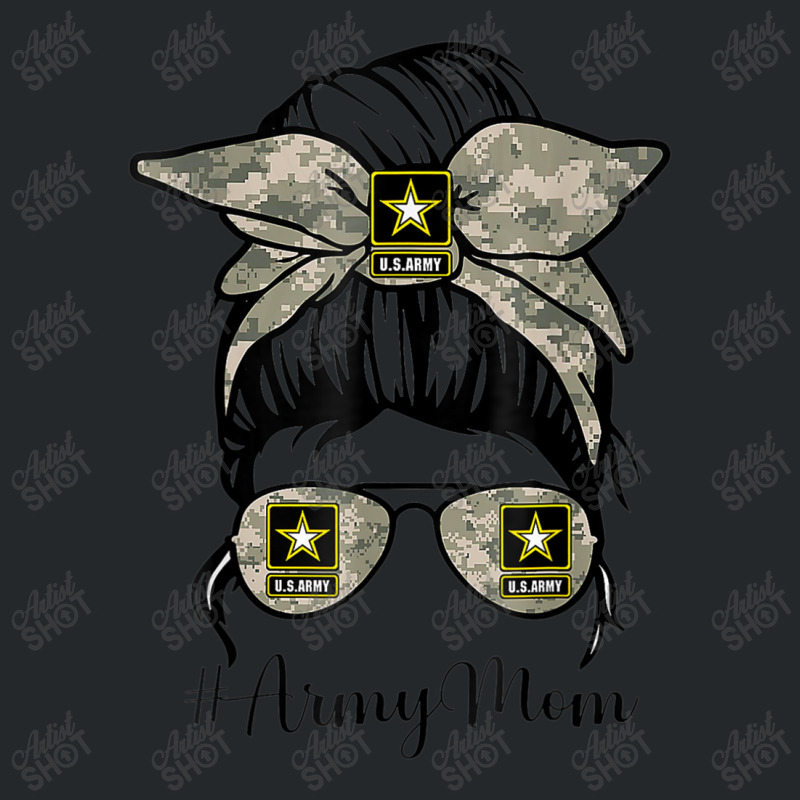 Army Mom Messy Bun Hair Glasses Crewneck Sweatshirt | Artistshot