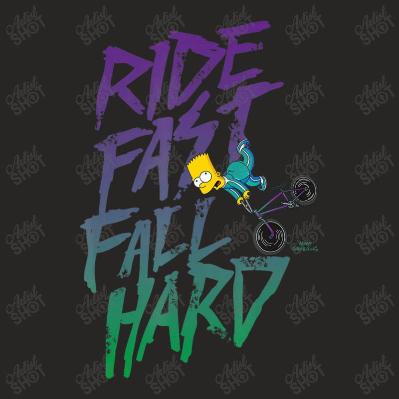 The Simpsons Bart Simpson Ride Fast Fall Hard Colo Ladies Fitted T-Shirt by longdanouj | Artistshot