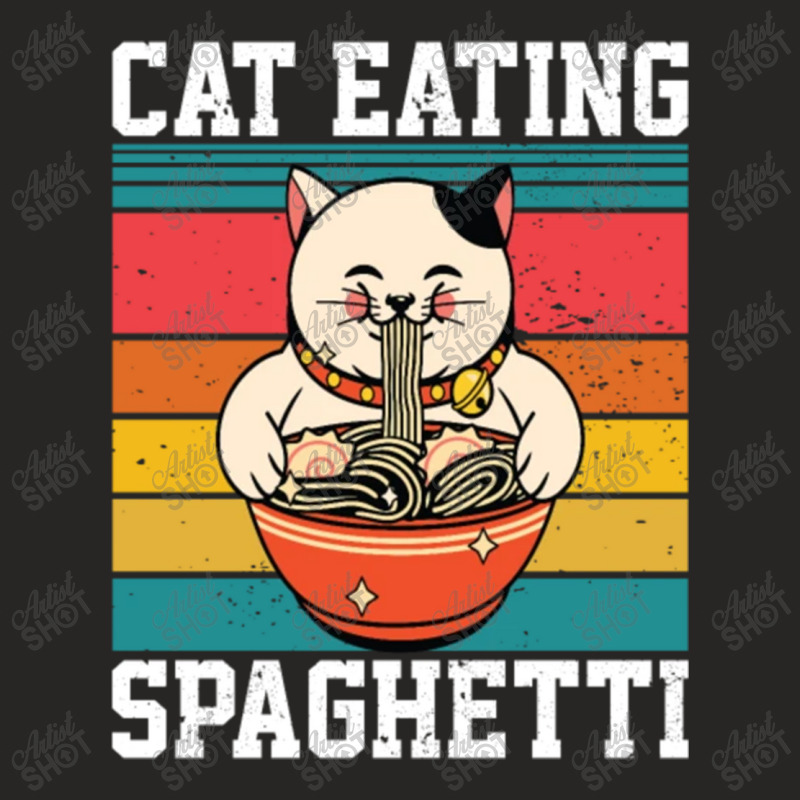 Cat Eating Spaghetti Ladies Fitted T-Shirt by kakashop | Artistshot