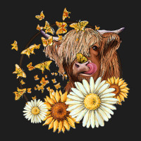 Cute Highland Cow Sunflowers Daisies Cows Farm Ani Classic T-shirt | Artistshot