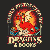 Easily Distracted By Dragons & Books Nerd Dragon L Ladies Fitted T-shirt | Artistshot