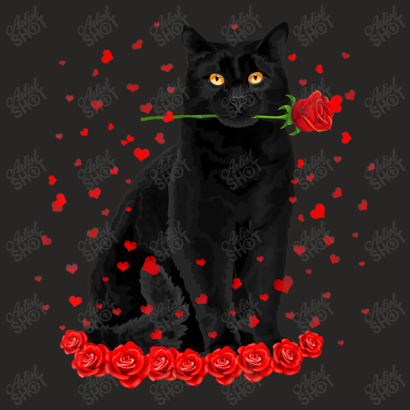 Black Cat With Red Roses Couples Valentine's Day W Ladies Fitted T-Shirt by kimblejoettaefd | Artistshot