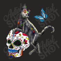 Day Of The Dead Cat Sugar Skull And Butterfly Ladies Fitted T-shirt | Artistshot