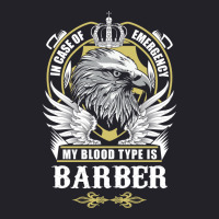 Barber Name T  In Case Of Emergency My Blood Type Unisex Sherpa-lined Denim Jacket | Artistshot