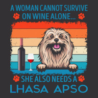 Lhasa Apso T  Shirt A Woman Cannot Survive On Wine Alone She Also Need Vintage Hoodie And Short Set | Artistshot