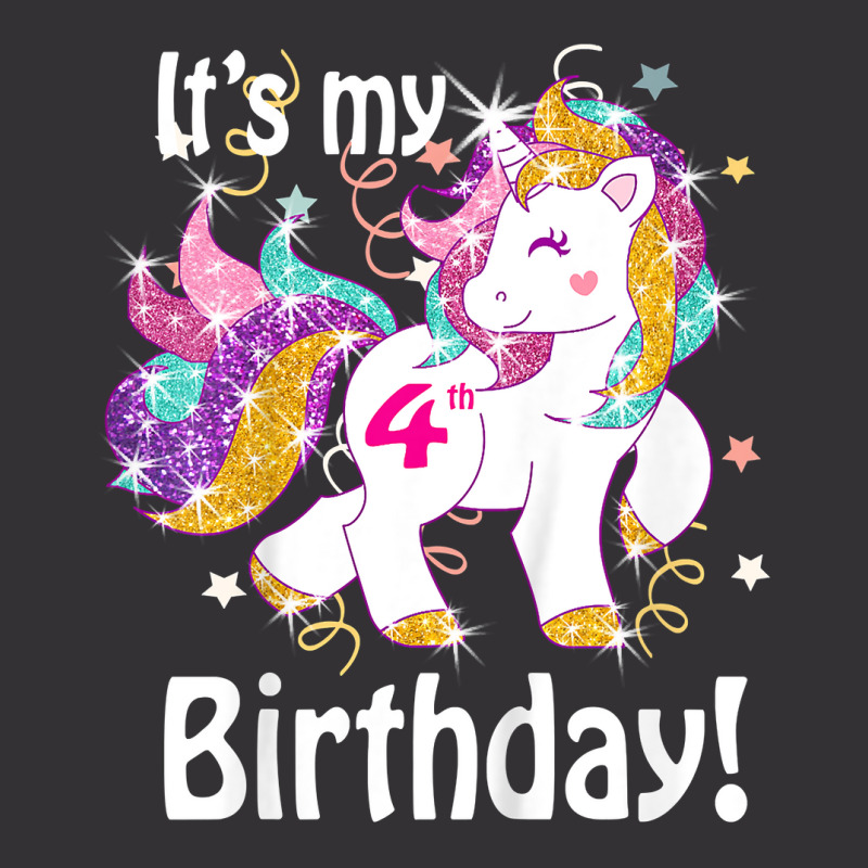 Kids Its My Birthday Shirt Girl Unicorn 4th (4 Yea Vintage Short | Artistshot