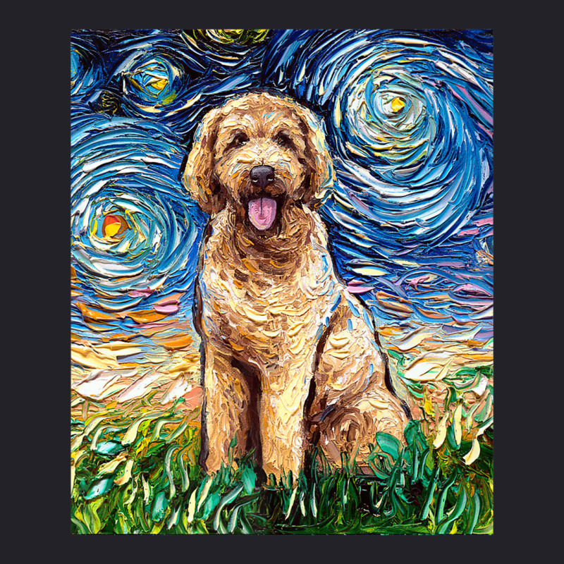 Cute Goldendoodle Starry Night Doodle Dog Art By A Unisex Sherpa-lined Denim Jacket | Artistshot