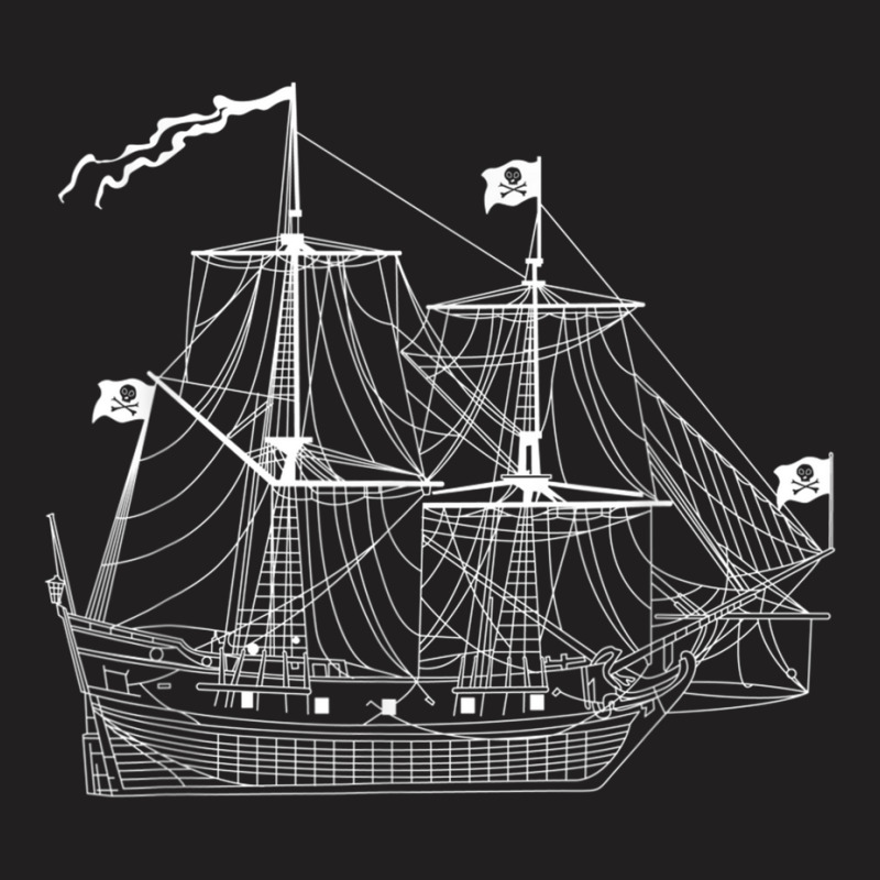 Pirate Ship Diagram Blueprint Crossbones Sailing P T-shirt | Artistshot