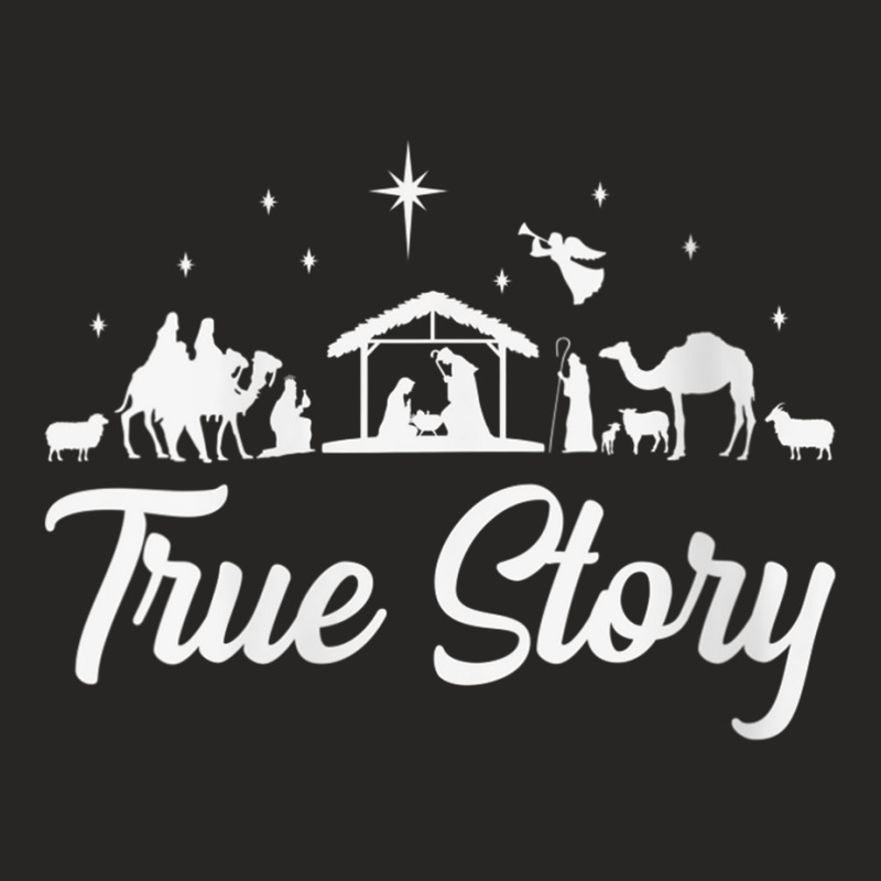 Womens True Story Nativity Scene Manger Jesus Chri Ladies Fitted T-Shirt by wafaha | Artistshot