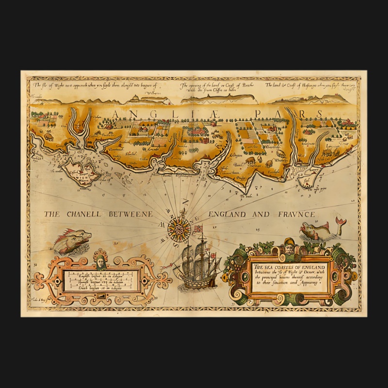 Vintage Isle Of Wight And English Coast Map (1588) Flannel Shirt | Artistshot