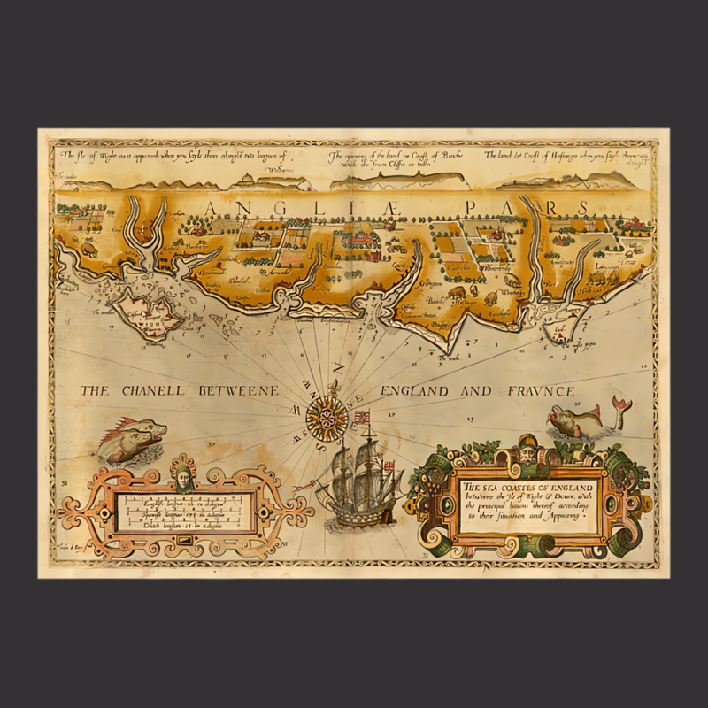 Vintage Isle Of Wight And English Coast Map (1588) Vintage Hoodie And Short Set | Artistshot