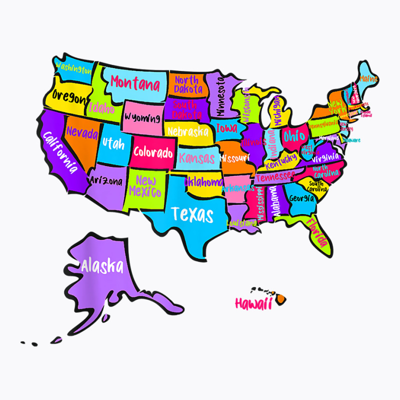 Colorful Us Map With States Names, United States U T-shirt | Artistshot