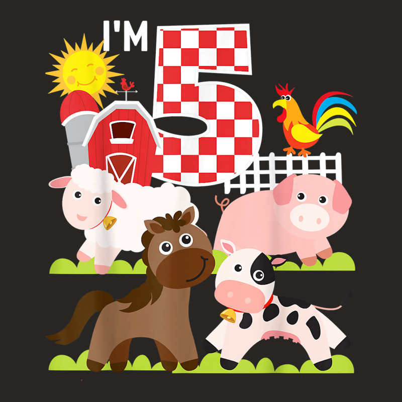 Farm Animals Barnyard 5th Birthday I'm 5 Year Old Ladies Fitted T-Shirt by fieyzacik | Artistshot