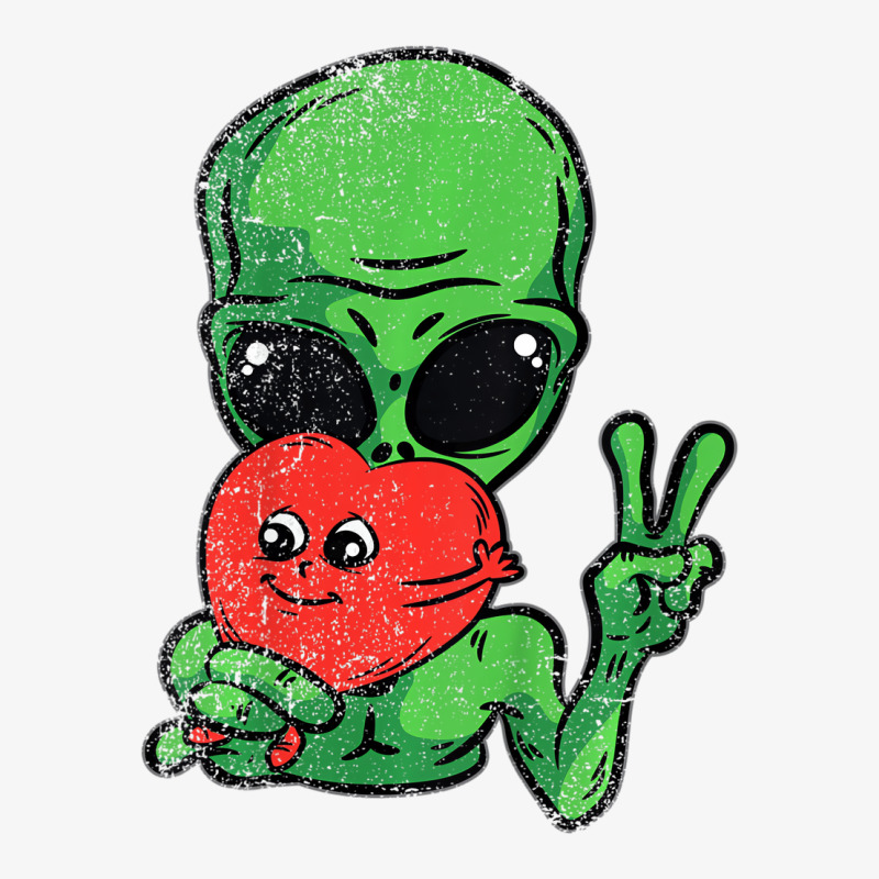 Kids Alien Peace Heart Valentines Day Funny Love U Ladies Fitted T-Shirt by imelde | Artistshot