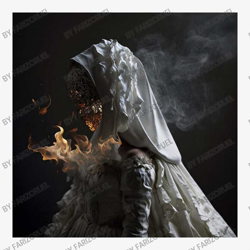 A Woman In A White Dress With Smoke Coming Out Of Ladies Fitted T-Shirt by farizcruel | Artistshot