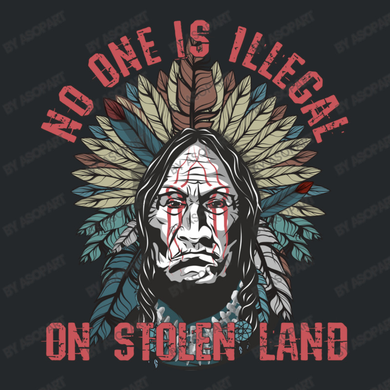 No One Is Illegal On Stolen Land American Indian Feather Headdress Crewneck Sweatshirt | Artistshot