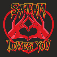 Satan Loves You Demon Hands In Heart Shape Funny D Ladies Fitted T-shirt | Artistshot