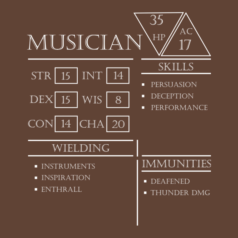 Musician Stats   Character Sheet   White T-shirt | Artistshot