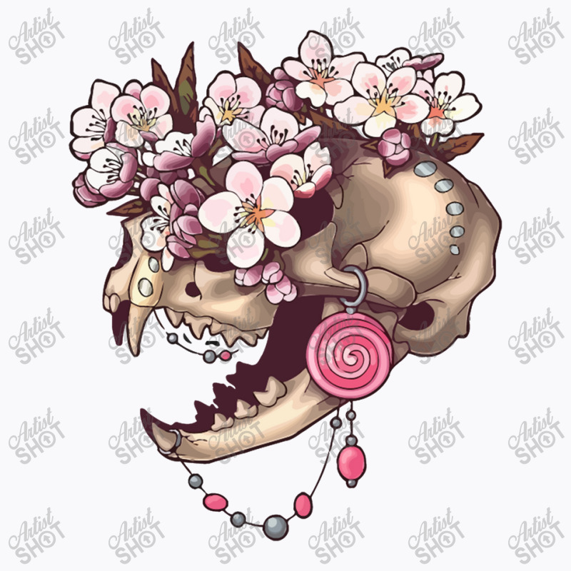 Fancy Cat Skull With Cherry Blossums T-shirt | Artistshot