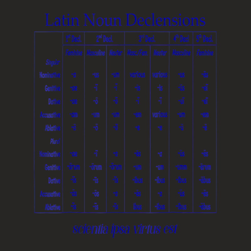 Latin Noun Declension Chart T Shirt For Classical Ladies Fitted T-Shirt by worrekal | Artistshot