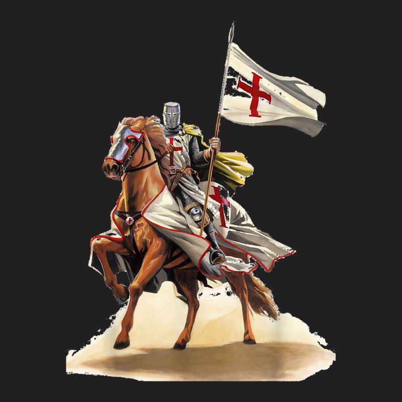 Knights Templar On A Horse Flag Deus Vult Crusader T-shirt | Artistshot