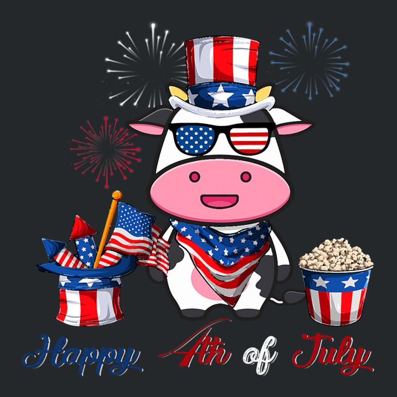 4th Of July Cute American Flag Funny Cow Fireworks Crewneck Sweatshirt | Artistshot