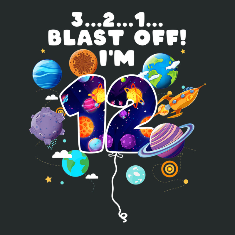 Outer Space Blast Off I'm 12 Space Theme 12th Birt Women's Triblend Scoop T-shirt by holden | Artistshot