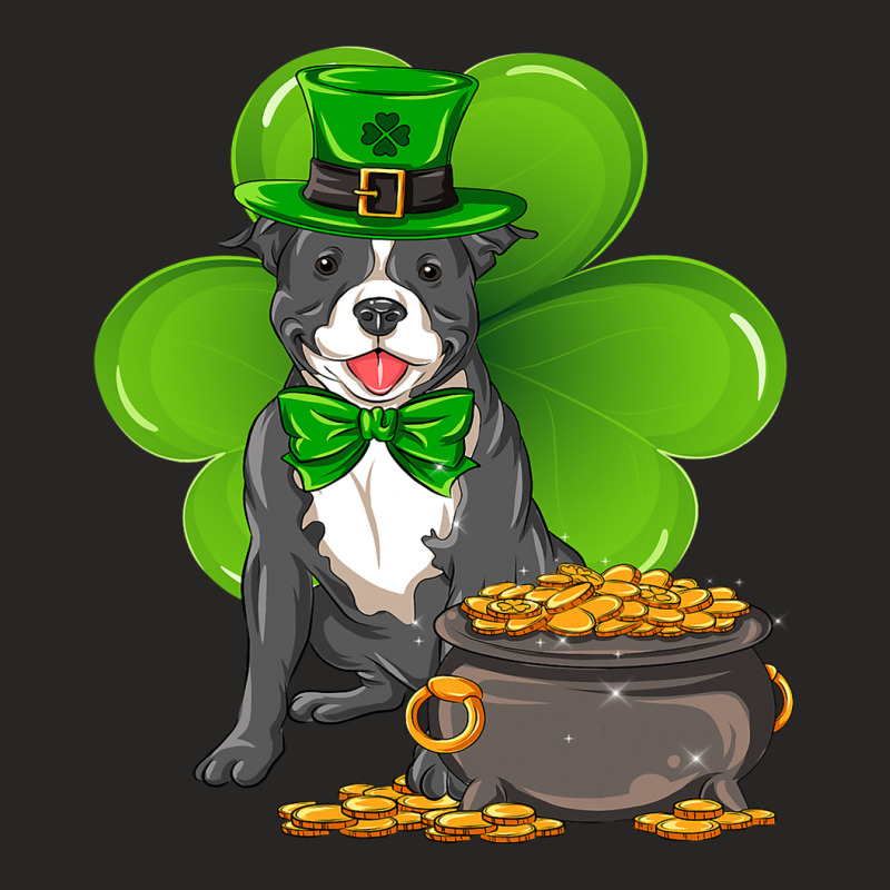 St Patricks Day Staffordshire Bull Terrier Shamroc Ladies Fitted T-Shirt by Upsunshine | Artistshot