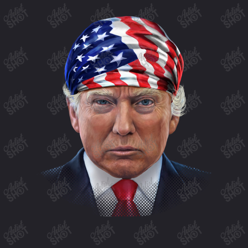 President Donald Trump In Flag Of Usa Head Wrap Shirts Unisex Sherpa-lined Denim Jacket | Artistshot