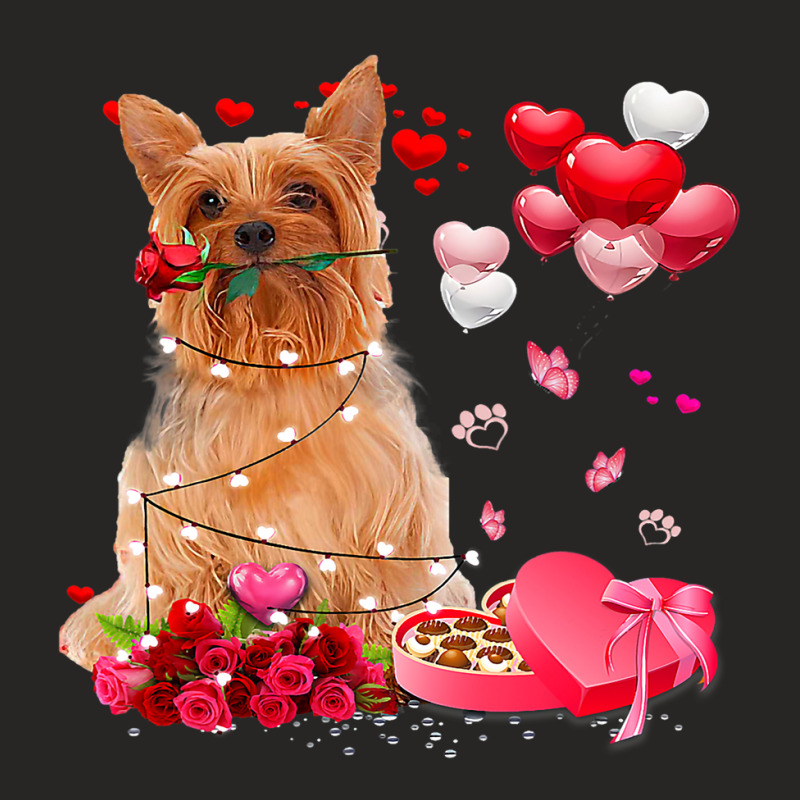 Funny Silky Terrier Rose Heart Happy Valentine Day Ladies Fitted T-Shirt by JESSICAMARTINA | Artistshot