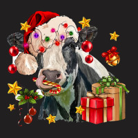 Mooey Christmas Cow Farmer Santa Hat Cow Lover 594 T-shirt | Artistshot