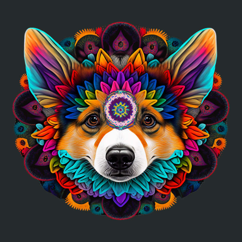 Corgi Dog Face Colorful Mandala Rainbow Yoga Patte Women's Triblend Scoop T-shirt by DEBORAHBOURSSIQUOT | Artistshot