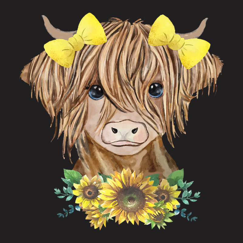 Cow Sunflower Messy Bun Cow Girl Floral Heifer Far T-shirt | Artistshot