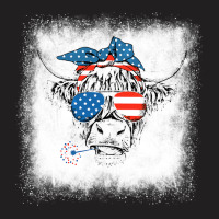 Bleached Highland Cow American Flag Patriotic 4th  T-shirt | Artistshot