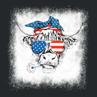 Bleached Highland Cow American Flag Patriotic 4th  Crewneck Sweatshirt | Artistshot